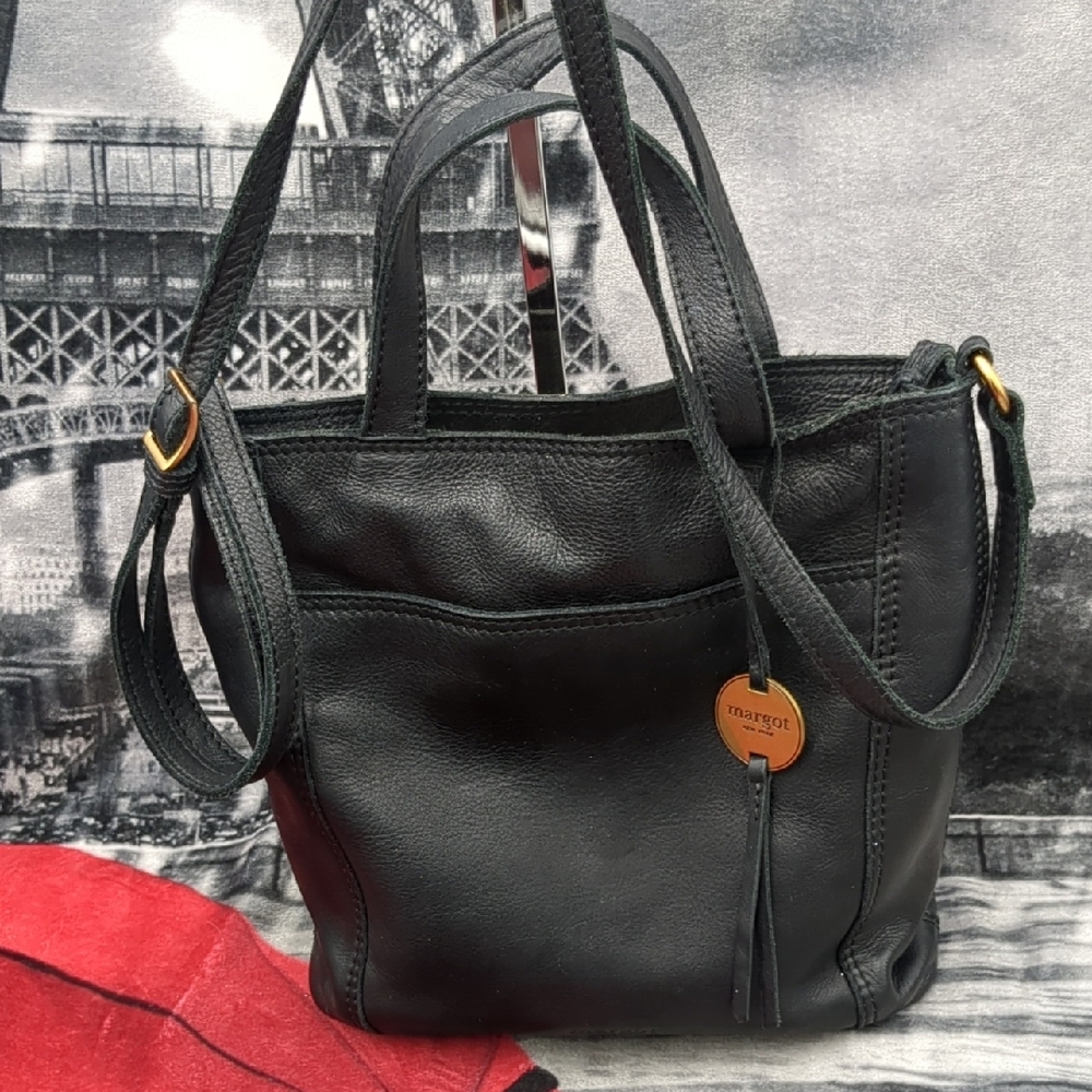 Margot Black Leather Tote Bag